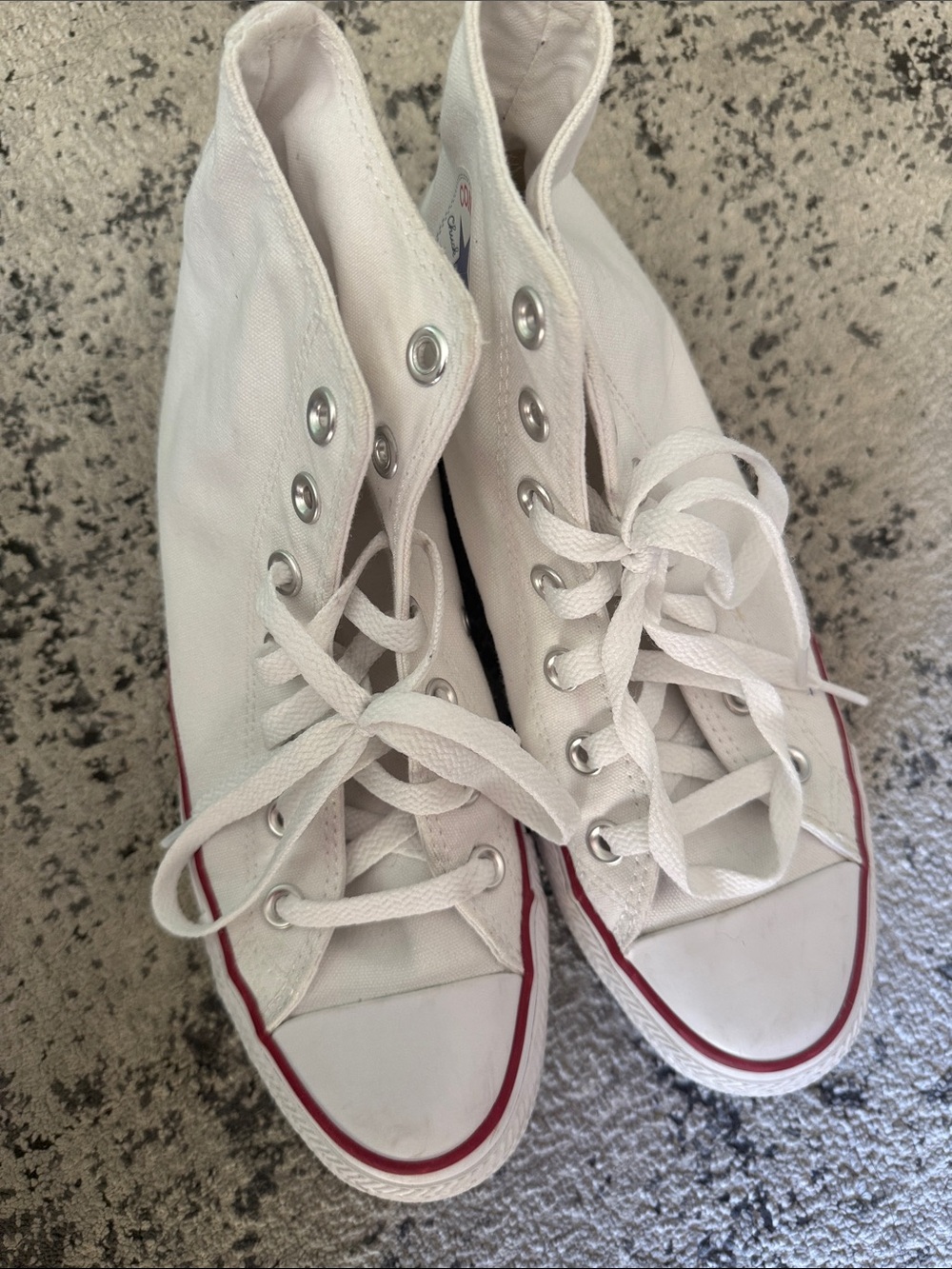 Women's White High-Top Canvas Sneakers with Red Trim